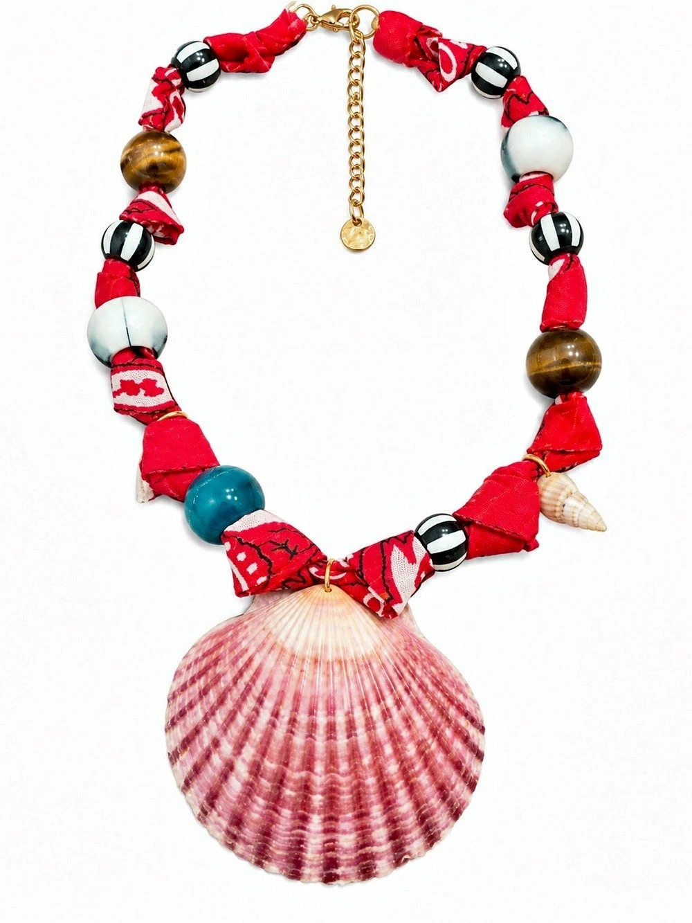 Mayamar Shell Pendant Beaded Necklace in Red & White Like New